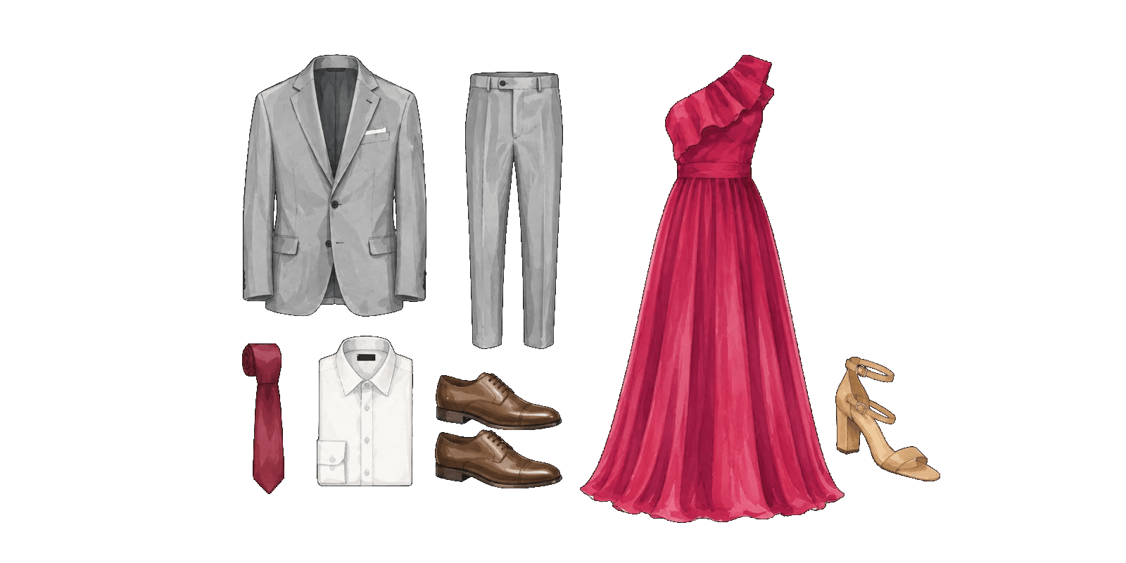 Traje passeio completo: terno e vestido longo